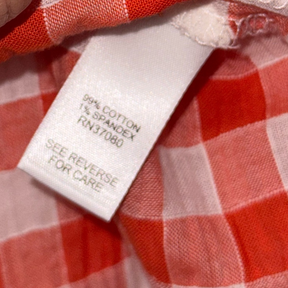 Cato orange and white gingham print top with ruched sleeves EUC - Picture 7 of 8